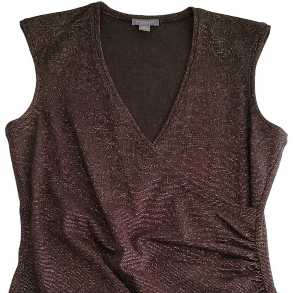 Ann Taylor Sleeveless Surplice V-neck Top | Like New | XSP | Brown Gold Metallic - Picture 11 of 13